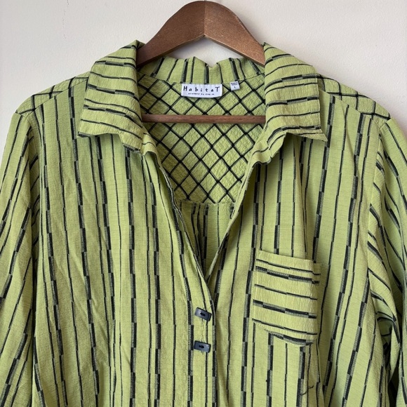 Habitat Striped Button Down Tunic Top Large Lagenlook Art To Wear - Picture 2 of 9